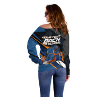Personalized Back To School Off Shoulder Sweater Student Backpack Basketball Geometric Stripes