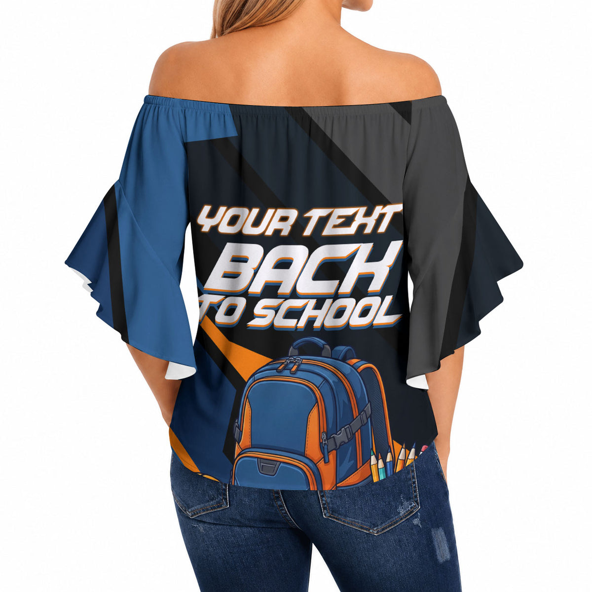 Personalized Back To School Off Shoulder Wrap Waist Top Student Backpack Basketball Geometric Stripes