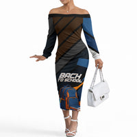 Personalized Back To School Off The Shoulder Long Sleeve Dress Student Backpack Basketball Geometric Stripes