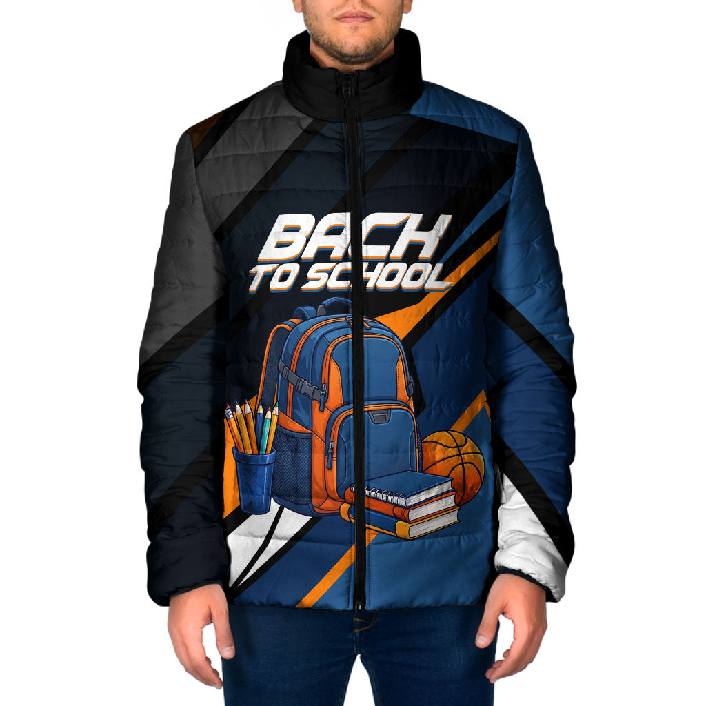 Personalized Back To School Padded Jacket Student Backpack Basketball Geometric Stripes
