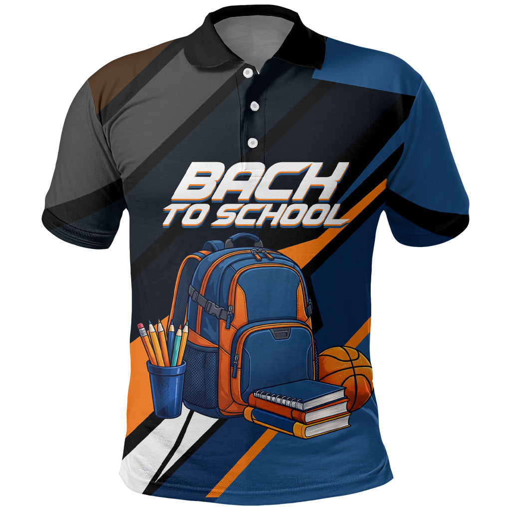 Personalized Back To School Polo Shirt Student Backpack Basketball Geometric Stripes