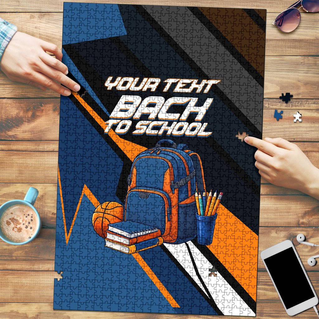Personalized Back To School Puzzle Student Backpack Basketball Geometric Stripes