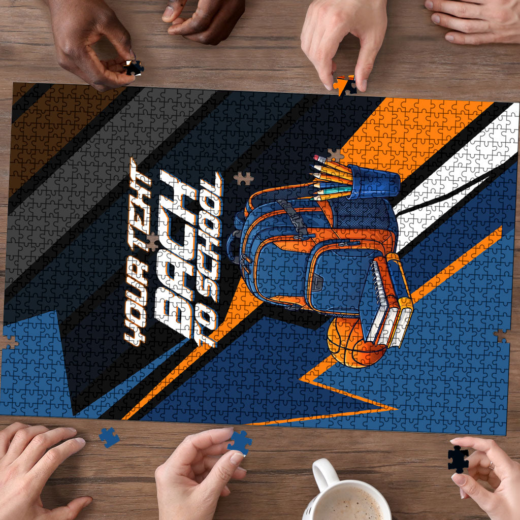 Personalized Back To School Puzzle Student Backpack Basketball Geometric Stripes