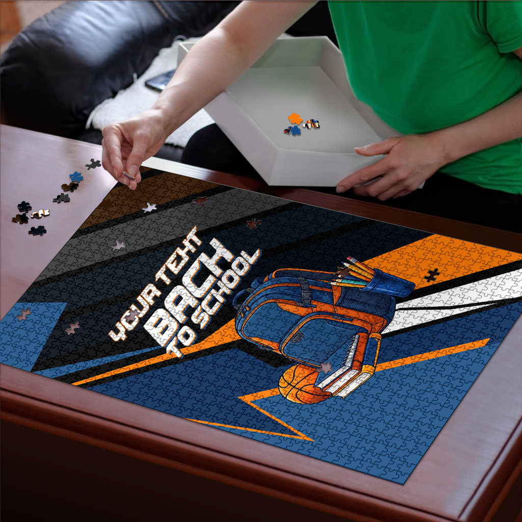 Personalized Back To School Puzzle Student Backpack Basketball Geometric Stripes