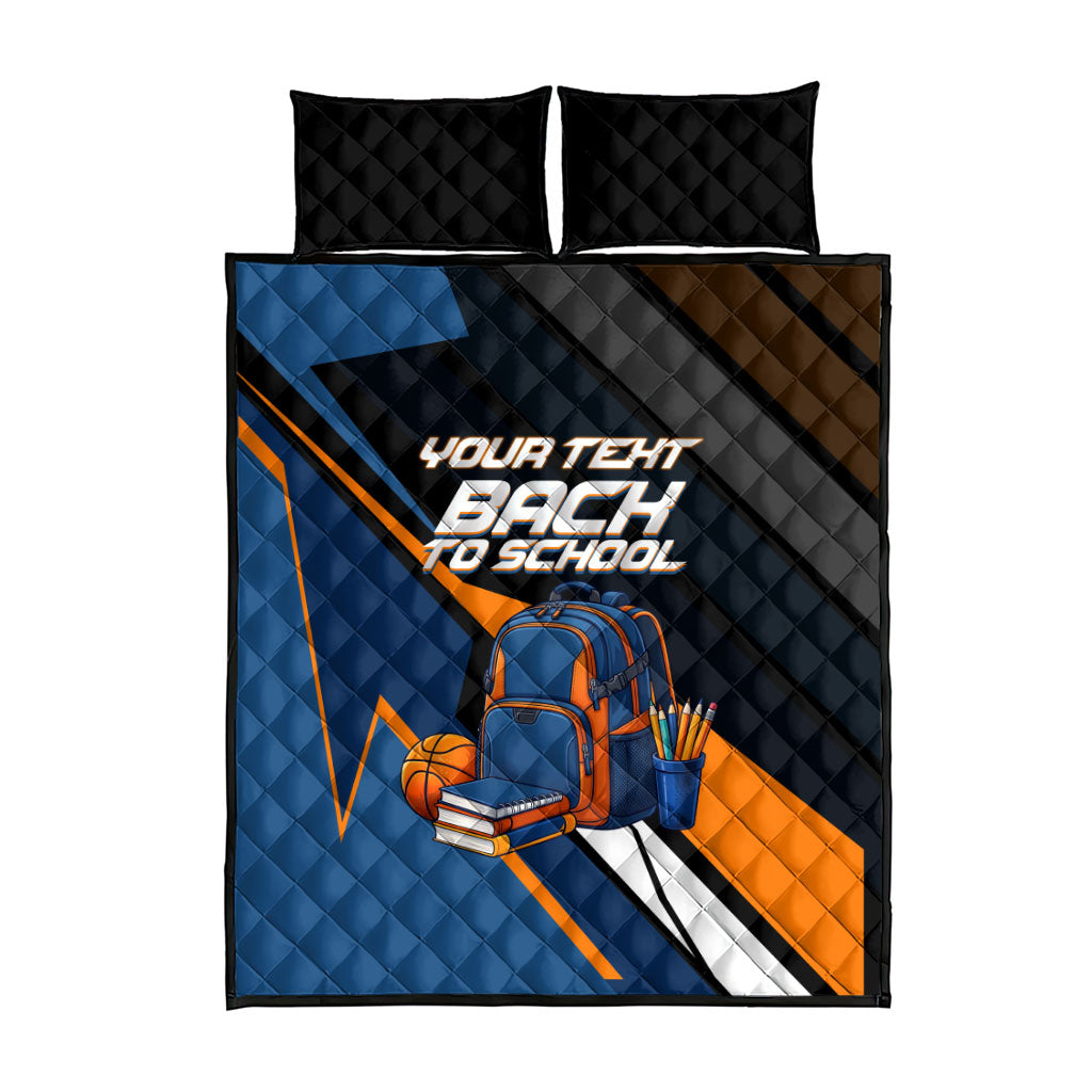 Personalized Back To School Quilt Bed Set Student Backpack Basketball Geometric Stripes