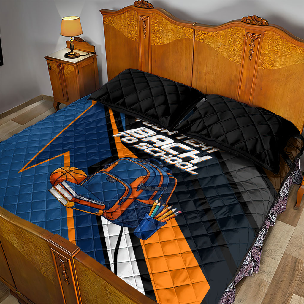 Personalized Back To School Quilt Bed Set Student Backpack Basketball Geometric Stripes