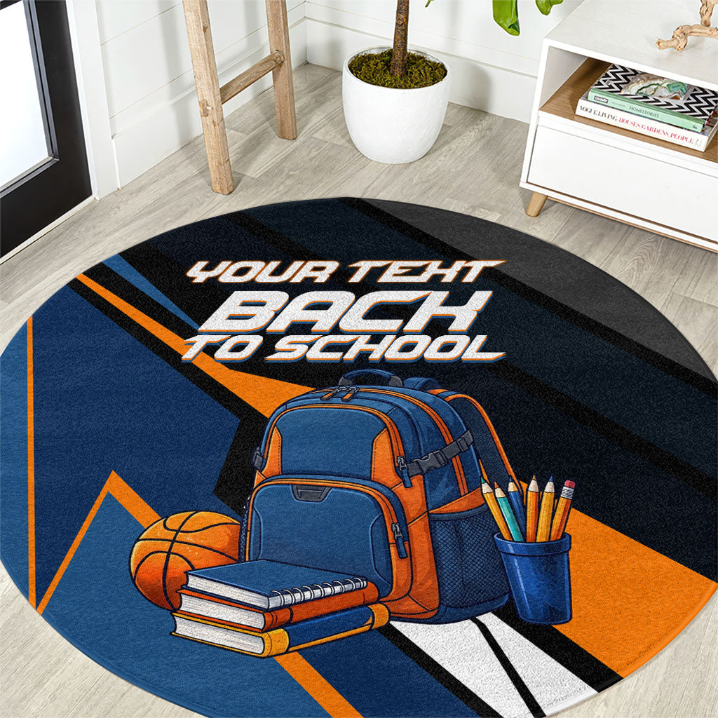 Personalized Back To School Round Carpet Student Backpack Basketball Geometric Stripes