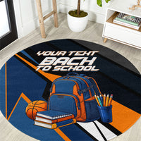 Personalized Back To School Round Carpet Student Backpack Basketball Geometric Stripes