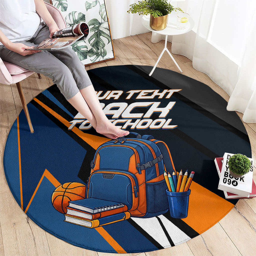 Personalized Back To School Round Carpet Student Backpack Basketball Geometric Stripes