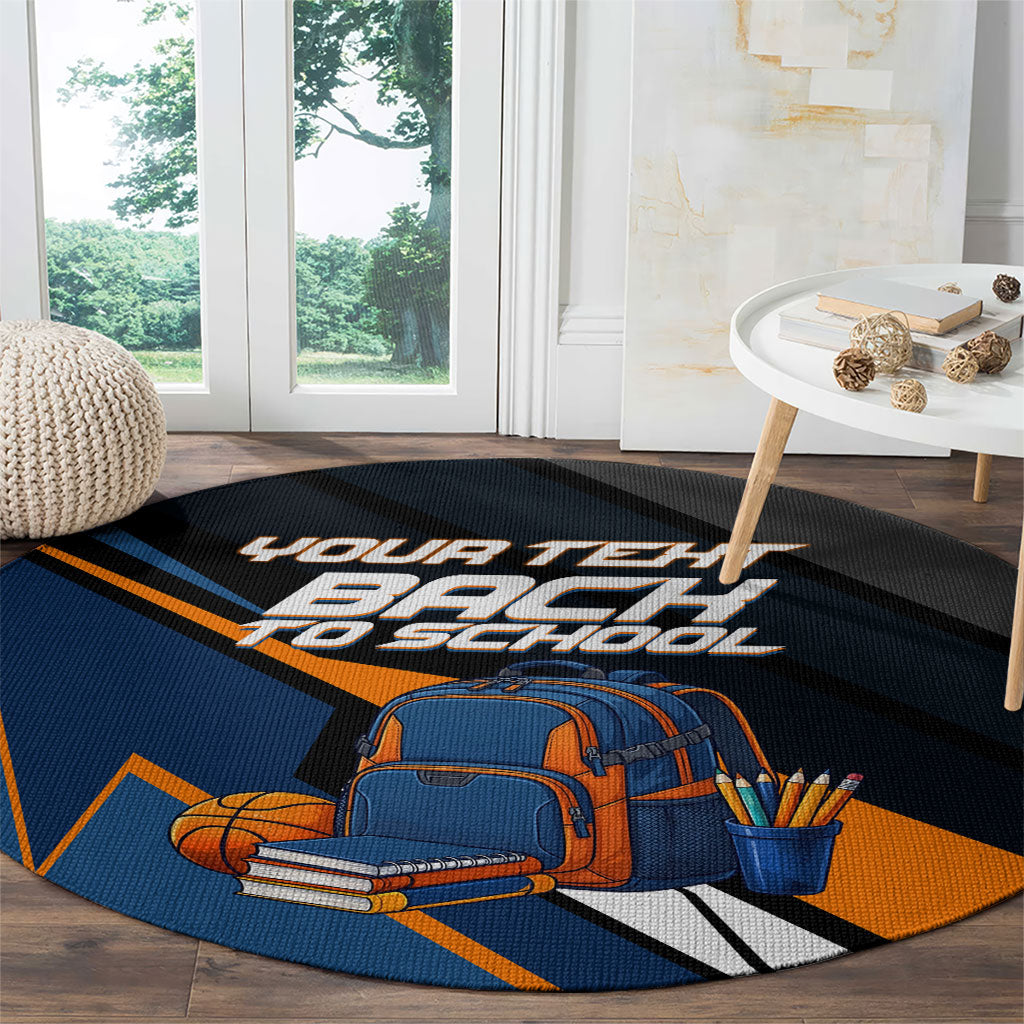 Personalized Back To School Round Carpet Student Backpack Basketball Geometric Stripes