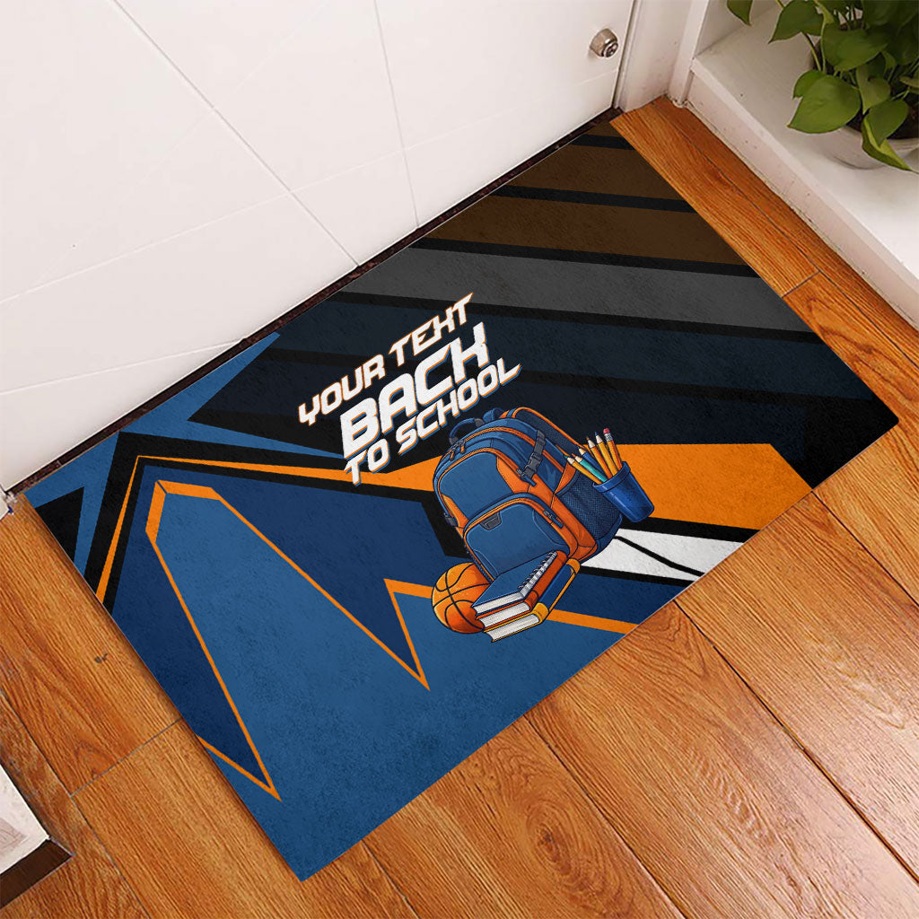 Personalized Back To School Rubber Doormat Student Backpack Basketball Geometric Stripes