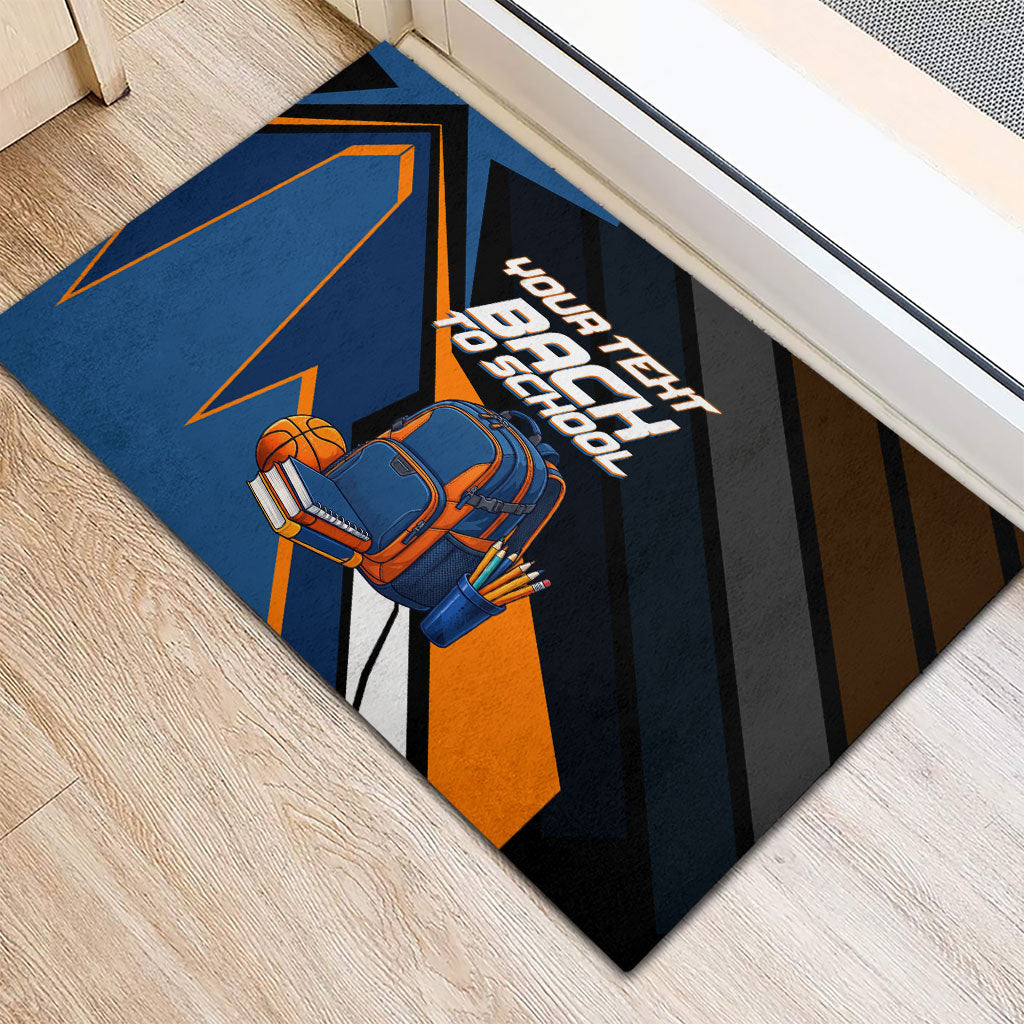 Personalized Back To School Rubber Doormat Student Backpack Basketball Geometric Stripes