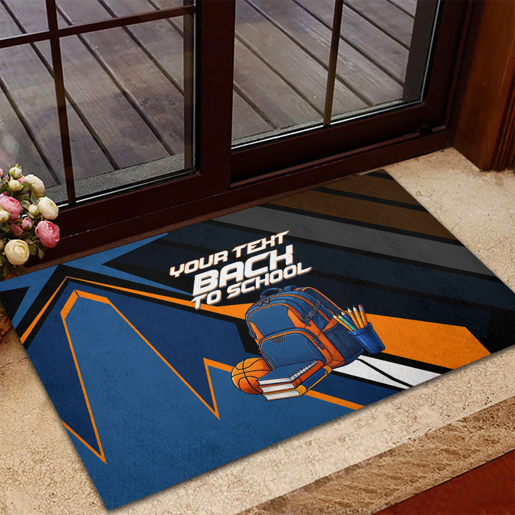 Personalized Back To School Rubber Doormat Student Backpack Basketball Geometric Stripes