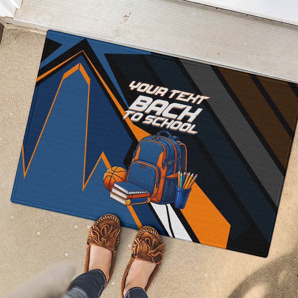 Personalized Back To School Rubber Doormat Student Backpack Basketball Geometric Stripes