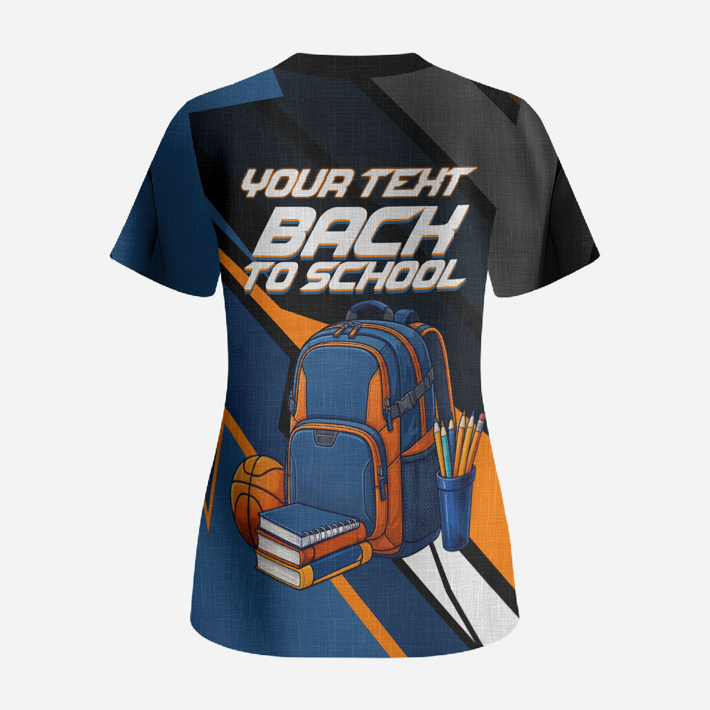 Personalized Back To School Scrub Top Student Backpack Basketball Geometric Stripes