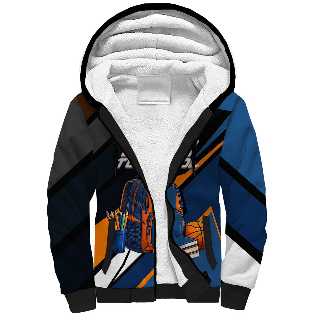 Personalized Back To School Sherpa Hoodie Student Backpack Basketball Geometric Stripes