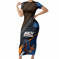 Personalized Back To School Short Sleeve Bodycon Dress Student Backpack Basketball Geometric Stripes