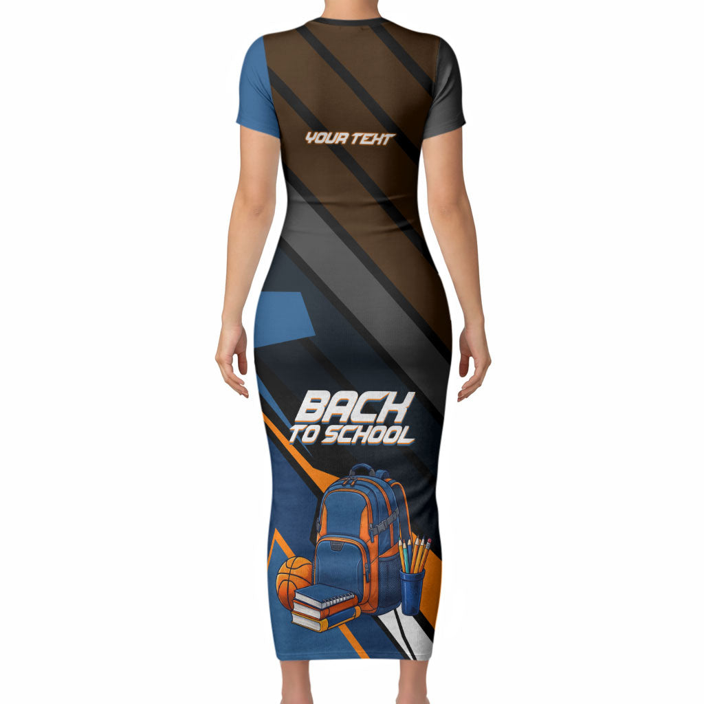 Personalized Back To School Short Sleeve Bodycon Dress Student Backpack Basketball Geometric Stripes
