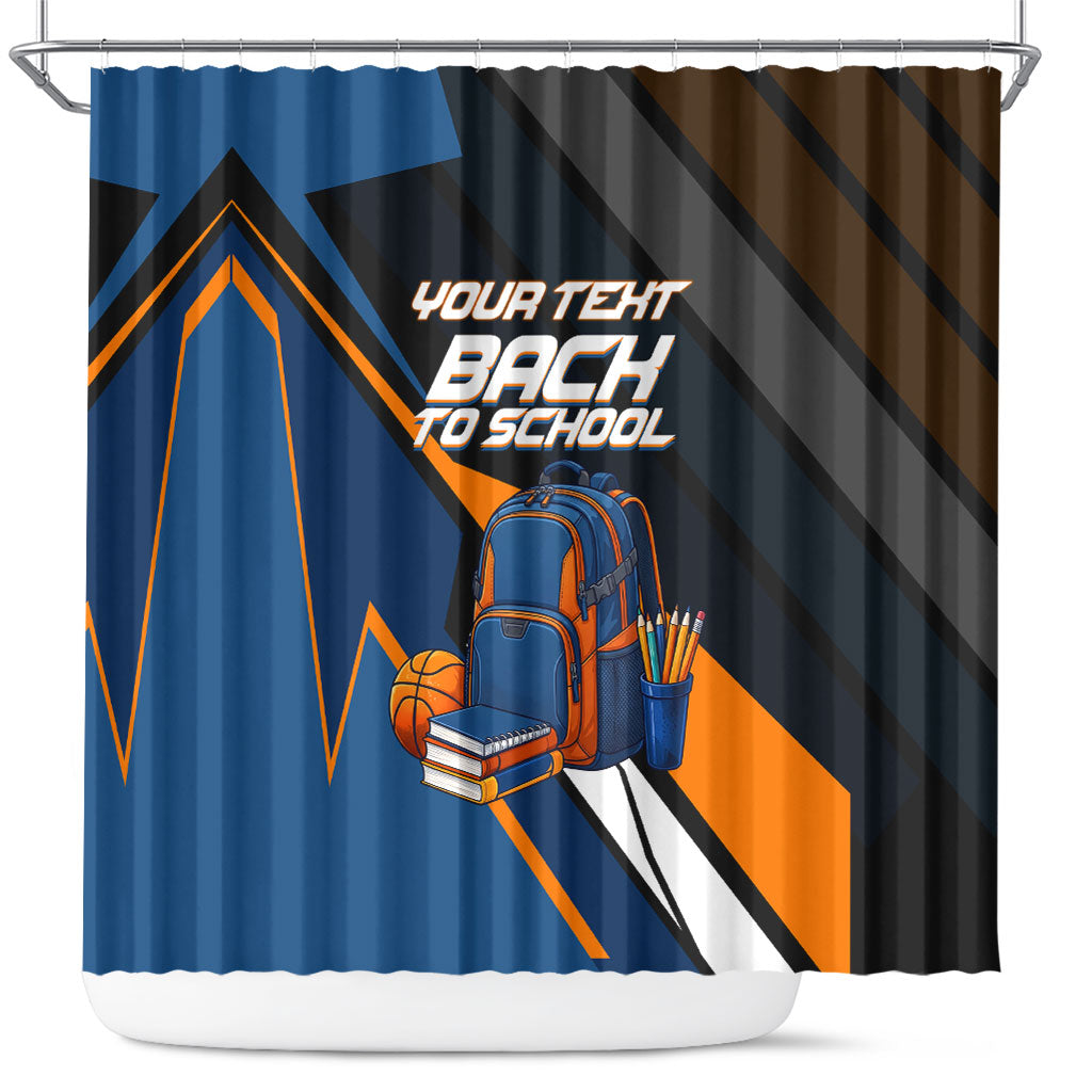 Personalized Back To School Shower Curtain Student Backpack Basketball Geometric Stripes