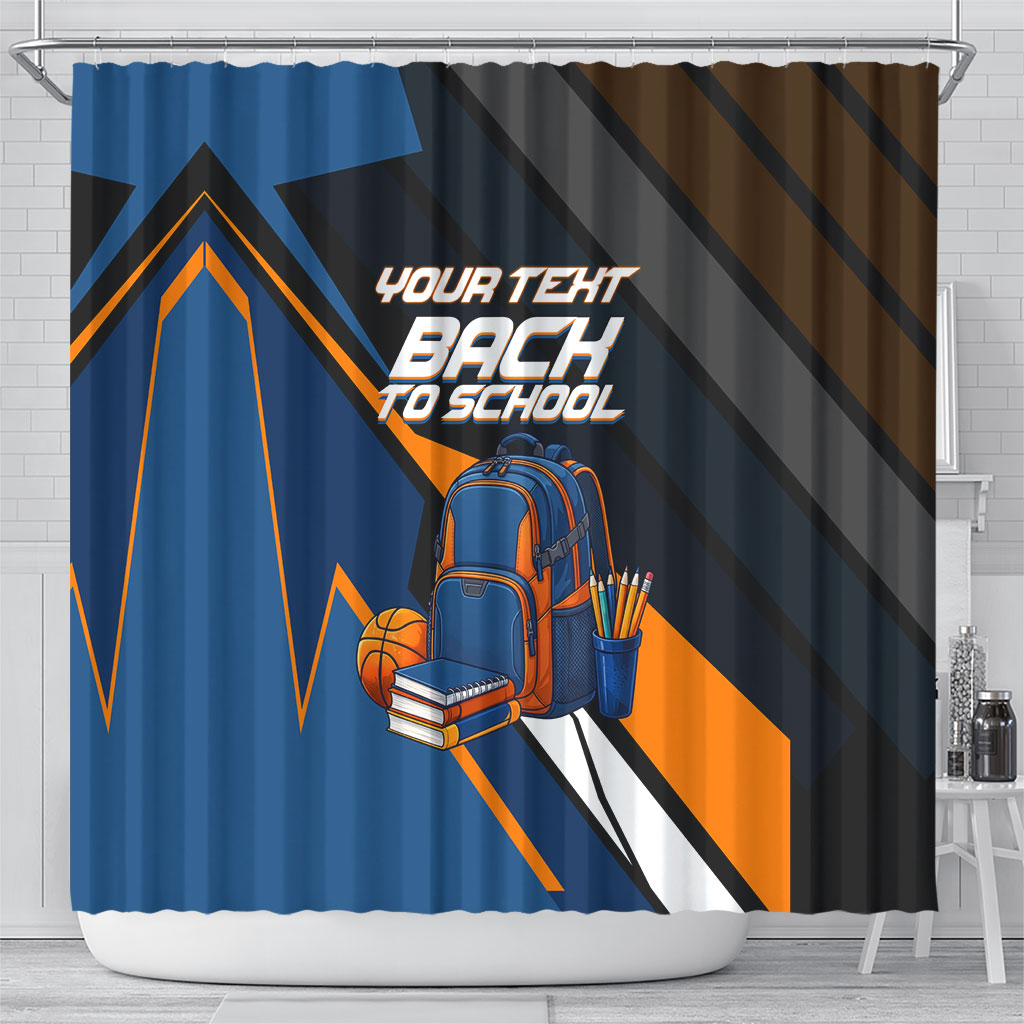 Personalized Back To School Shower Curtain Student Backpack Basketball Geometric Stripes