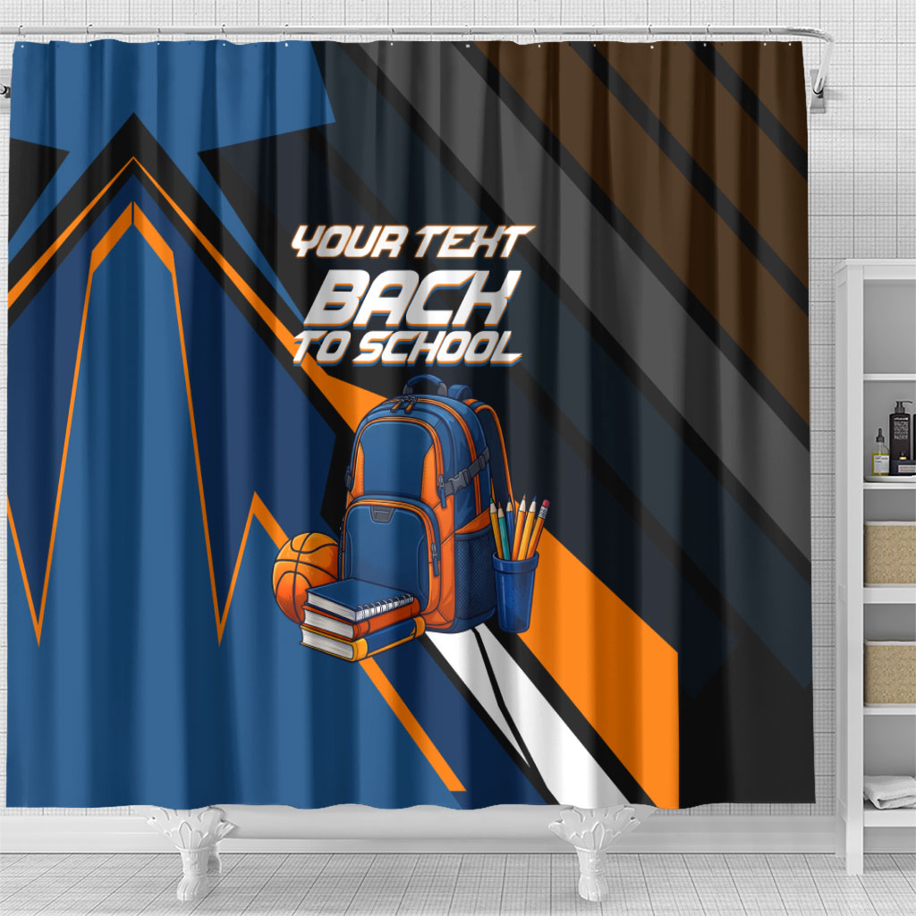 Personalized Back To School Shower Curtain Student Backpack Basketball Geometric Stripes