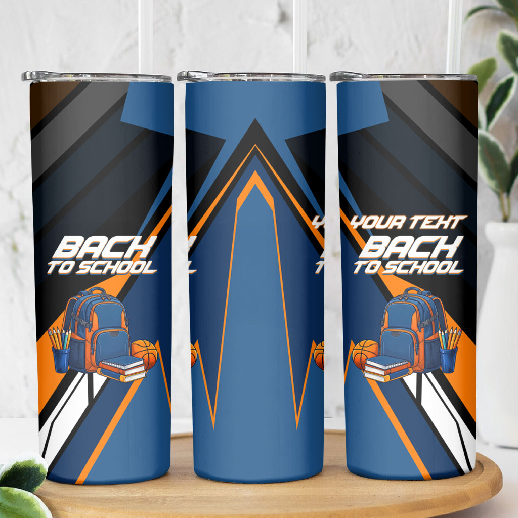 Personalized Back To School Skinny Tumbler Student Backpack Basketball Geometric Stripes