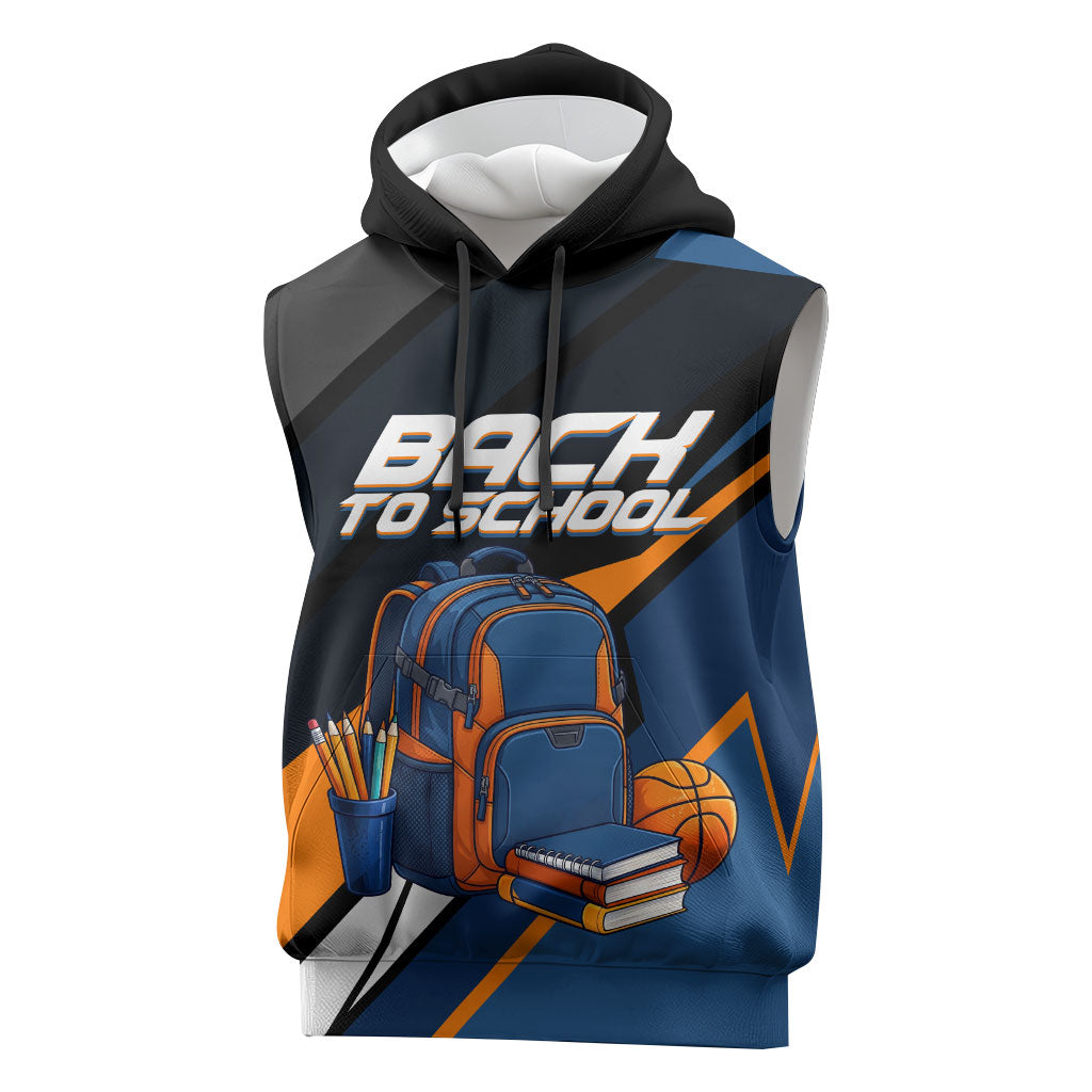 Personalized Back To School Sleeveless Hoodie Student Backpack Basketball Geometric Stripes