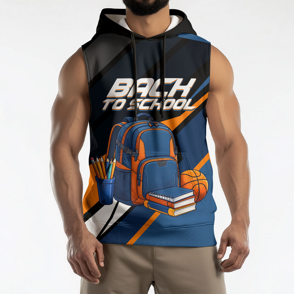 Personalized Back To School Sleeveless Hoodie Student Backpack Basketball Geometric Stripes