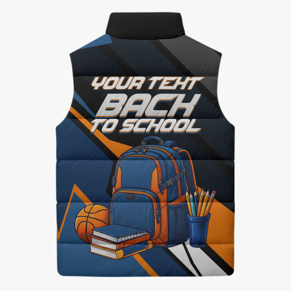 Personalized Back To School Sleeveless Puffer Jacket Student Backpack Basketball Geometric Stripes