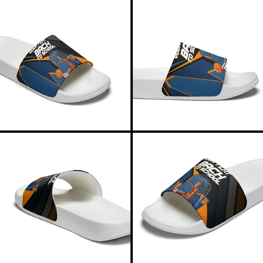 Personalized Back To School Slide Sandals Student Backpack Basketball Geometric Stripes