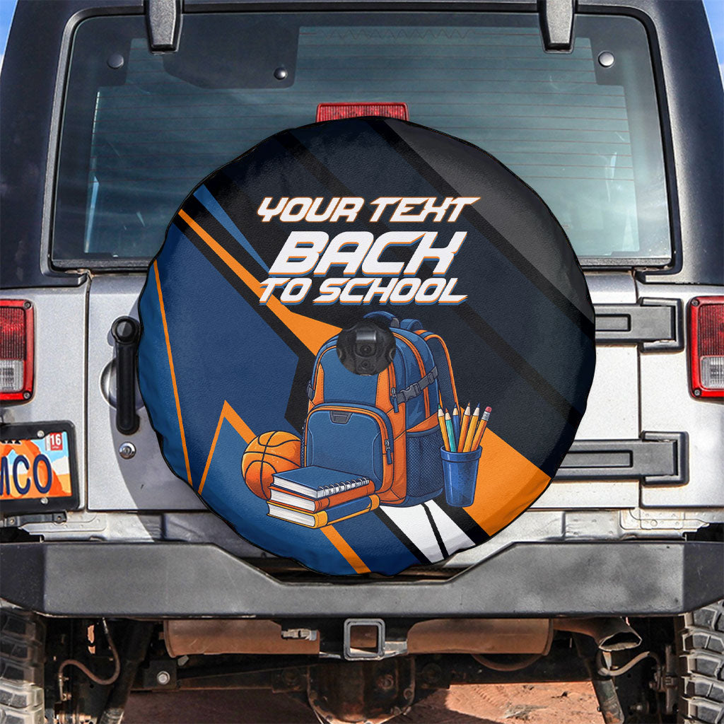 Personalized Back To School Spare Tire Cover Student Backpack Basketball Geometric Stripes