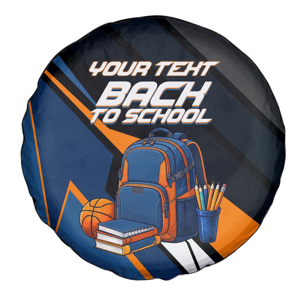 Personalized Back To School Spare Tire Cover Student Backpack Basketball Geometric Stripes