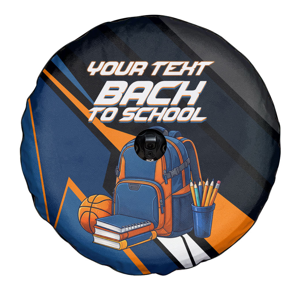 Personalized Back To School Spare Tire Cover Student Backpack Basketball Geometric Stripes