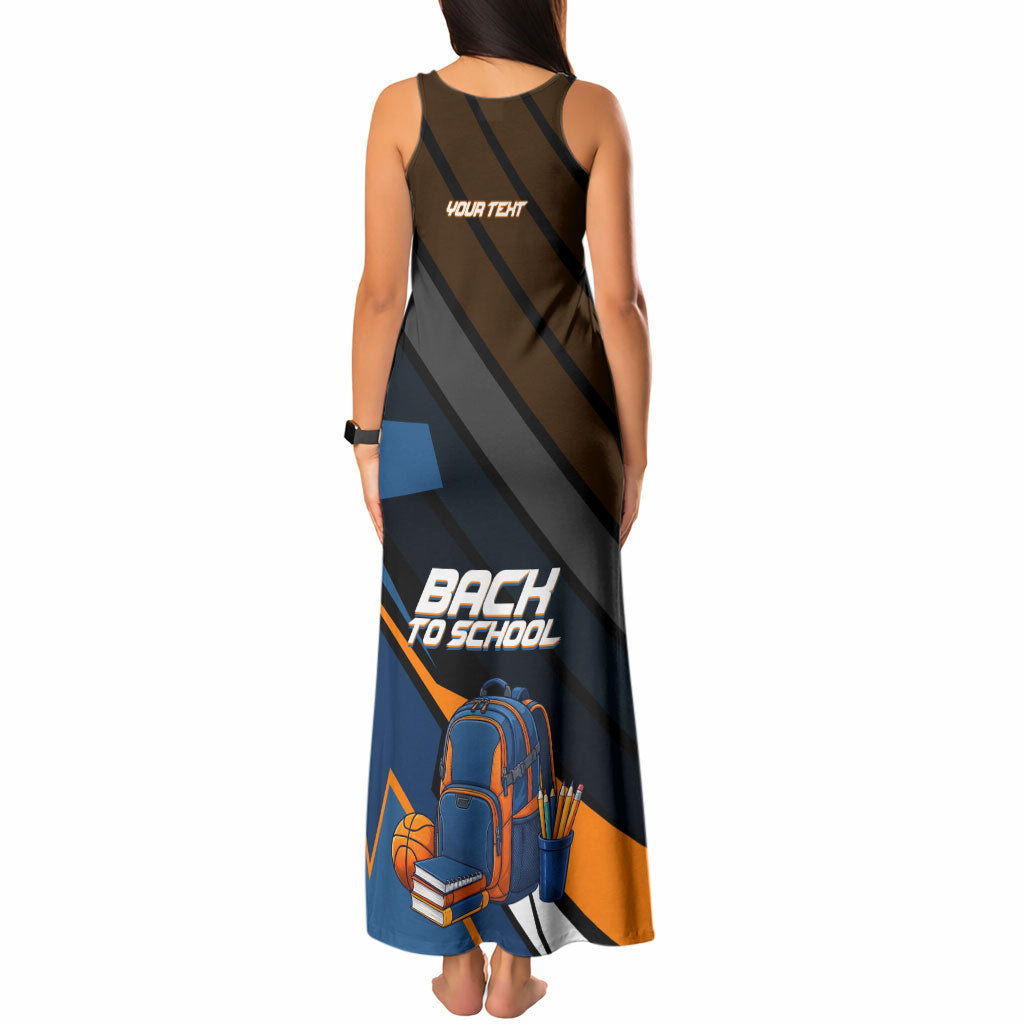 Personalized Back To School Tank Maxi Dress Student Backpack Basketball Geometric Stripes