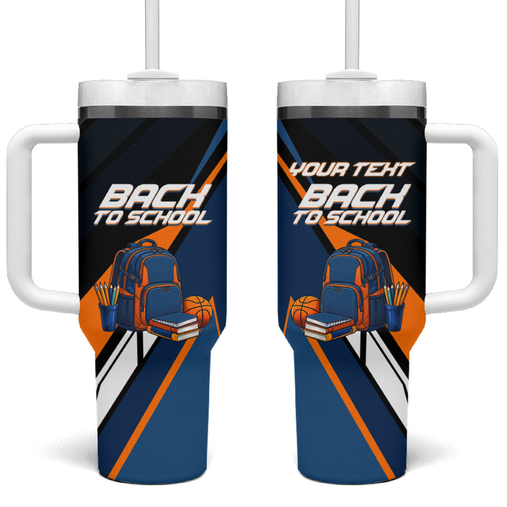 Personalized Back To School Tumbler With Handle Student Backpack Basketball Geometric Stripes