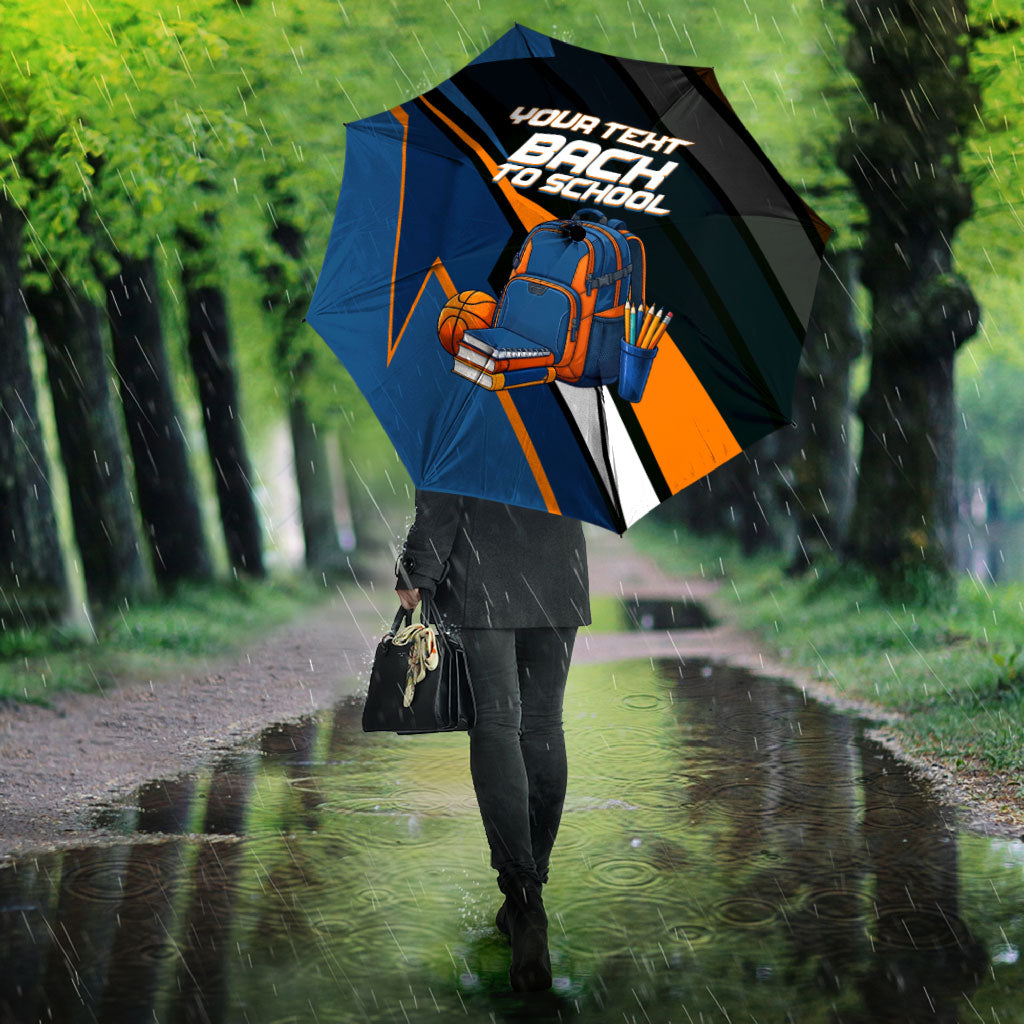Personalized Back To School Umbrella Student Backpack Basketball Geometric Stripes