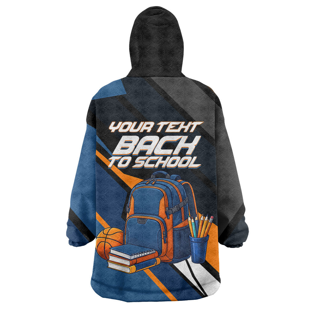 Personalized Back To School Wearable Blanket Hoodie Student Backpack Basketball Geometric Stripes