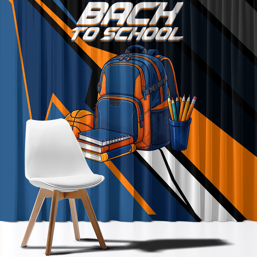 Personalized Back To School Window Curtain Student Backpack Basketball Geometric Stripes