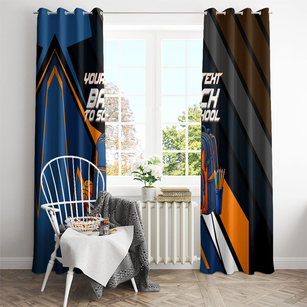 Personalized Back To School Window Curtain Student Backpack Basketball Geometric Stripes