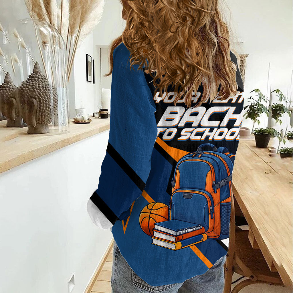 Personalized Back To School Women Casual Shirt Student Backpack Basketball Geometric Stripes