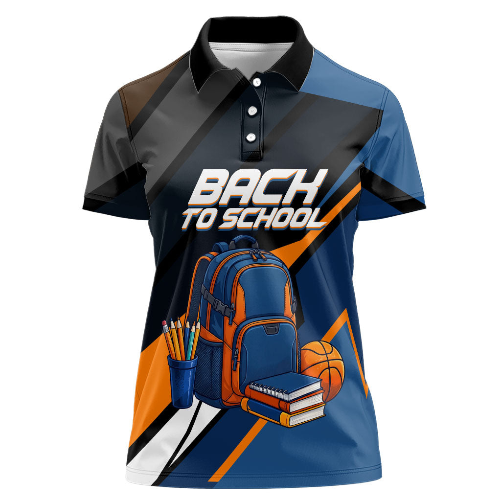 Personalized Back To School Women Polo Shirt Student Backpack Basketball Geometric Stripes