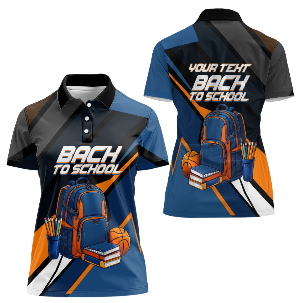 Personalized Back To School Women Polo Shirt Student Backpack Basketball Geometric Stripes