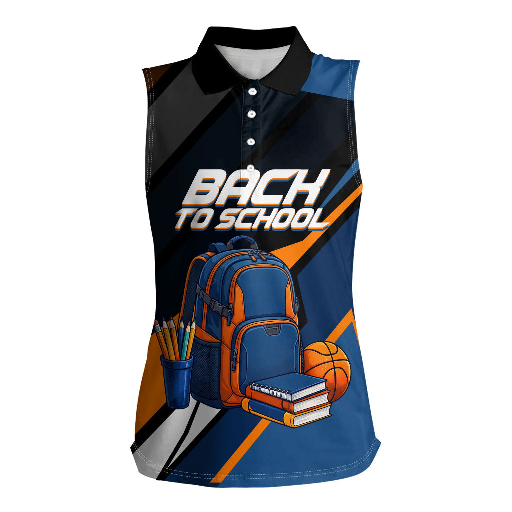 Personalized Back To School Women Sleeveless Polo Shirt Student Backpack Basketball Geometric Stripes