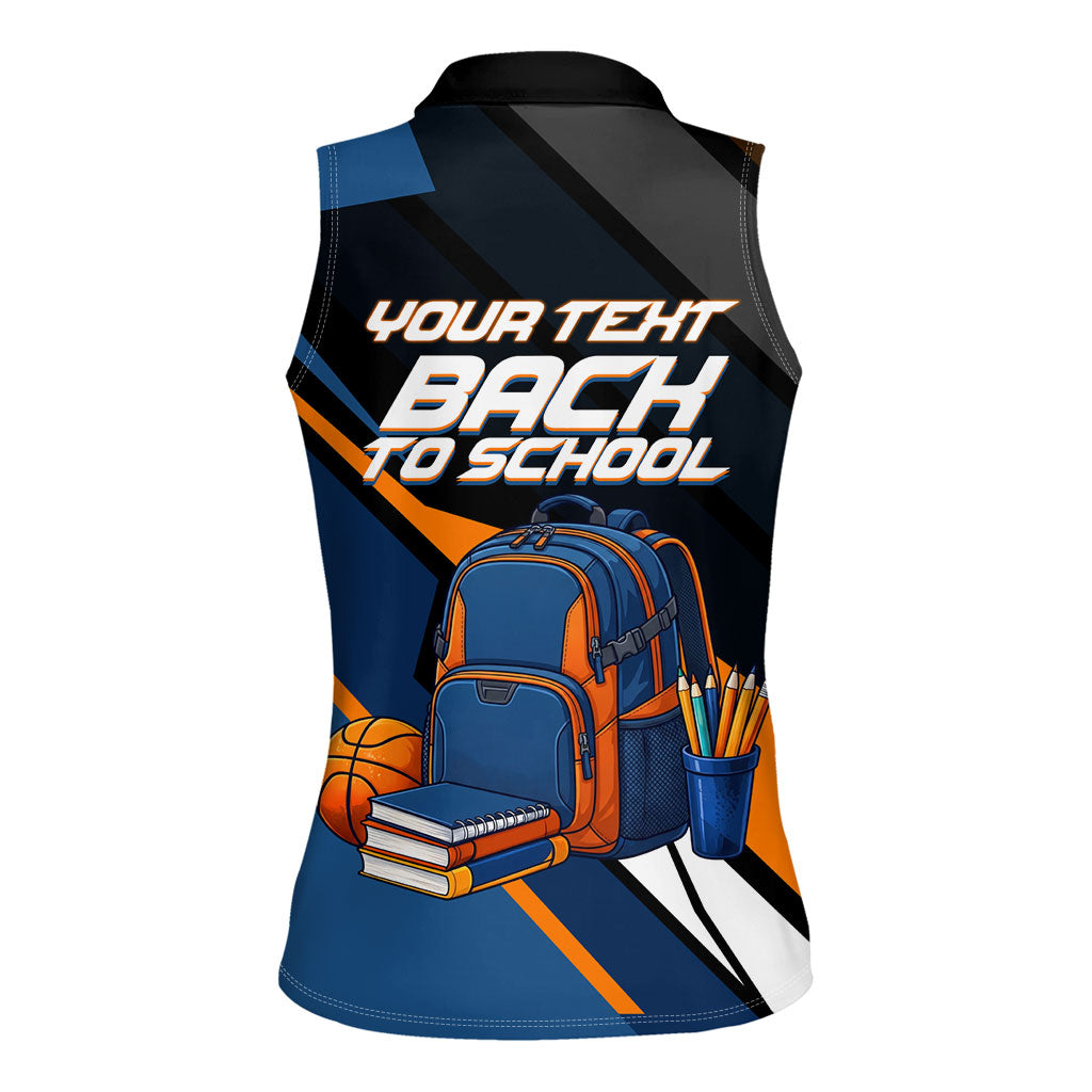 Personalized Back To School Women Sleeveless Polo Shirt Student Backpack Basketball Geometric Stripes