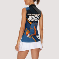 Personalized Back To School Women Sleeveless Polo Shirt Student Backpack Basketball Geometric Stripes