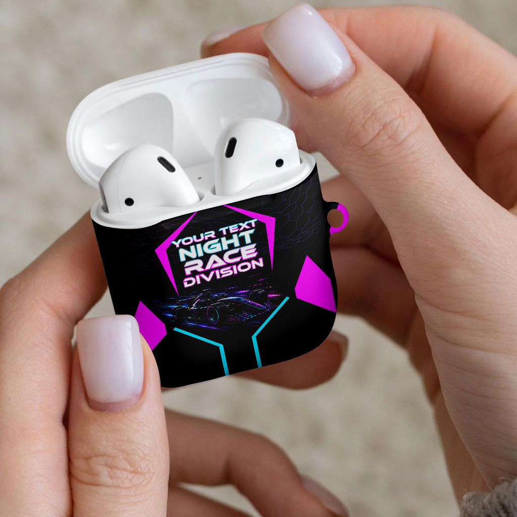 Personalized Night Race Division AirPods Case Cyberpunk Racing Synthwave Motorsport Neon Graphic