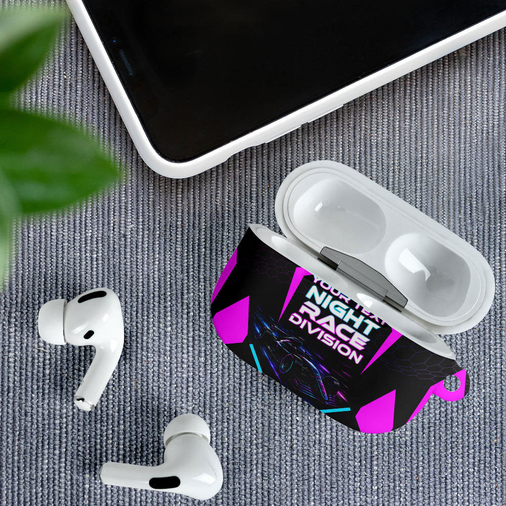 Personalized Night Race Division AirPods Case Cyberpunk Racing Synthwave Motorsport Neon Graphic