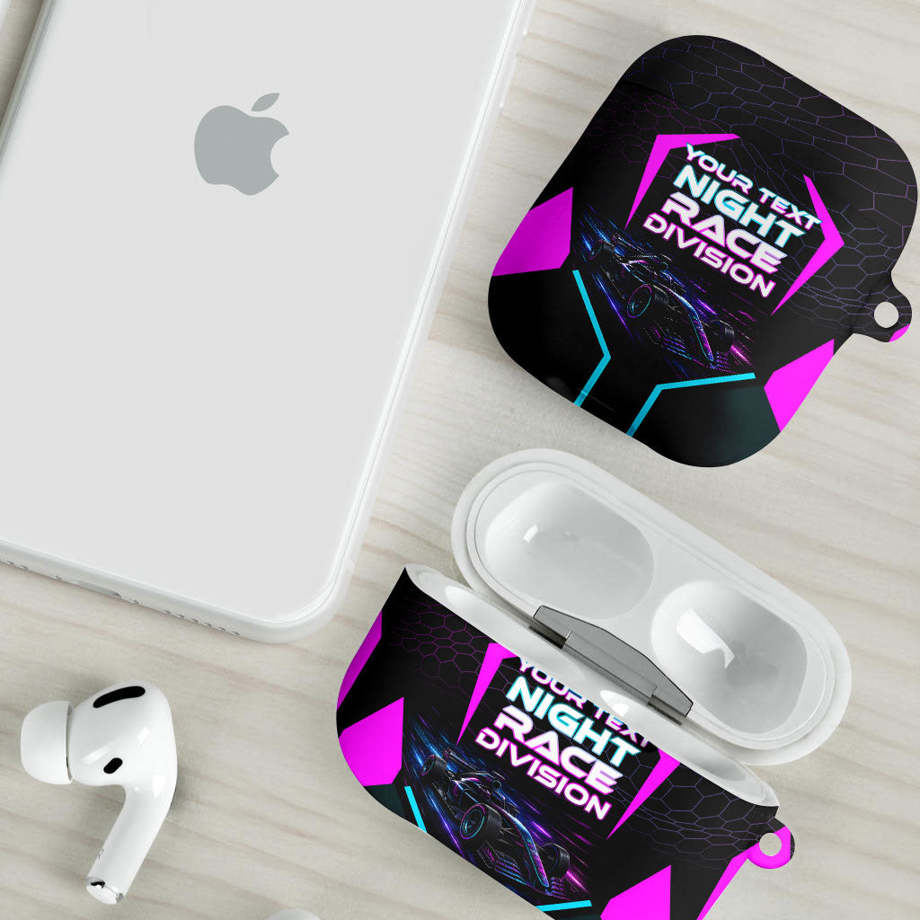Personalized Night Race Division AirPods Case Cyberpunk Racing Synthwave Motorsport Neon Graphic