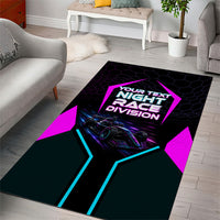 Personalized Night Race Division Area Rug Cyberpunk Racing Synthwave Motorsport Neon Graphic