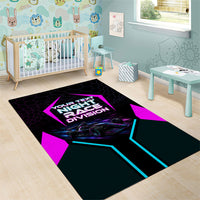 Personalized Night Race Division Area Rug Cyberpunk Racing Synthwave Motorsport Neon Graphic